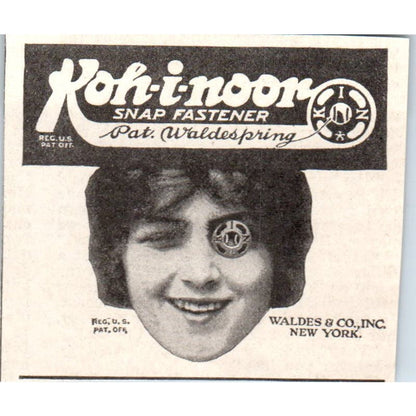 Koh-I-Noor Snap Fastener Waldes & Co Inc NY 1918 Magazine Ad AF1-SS1