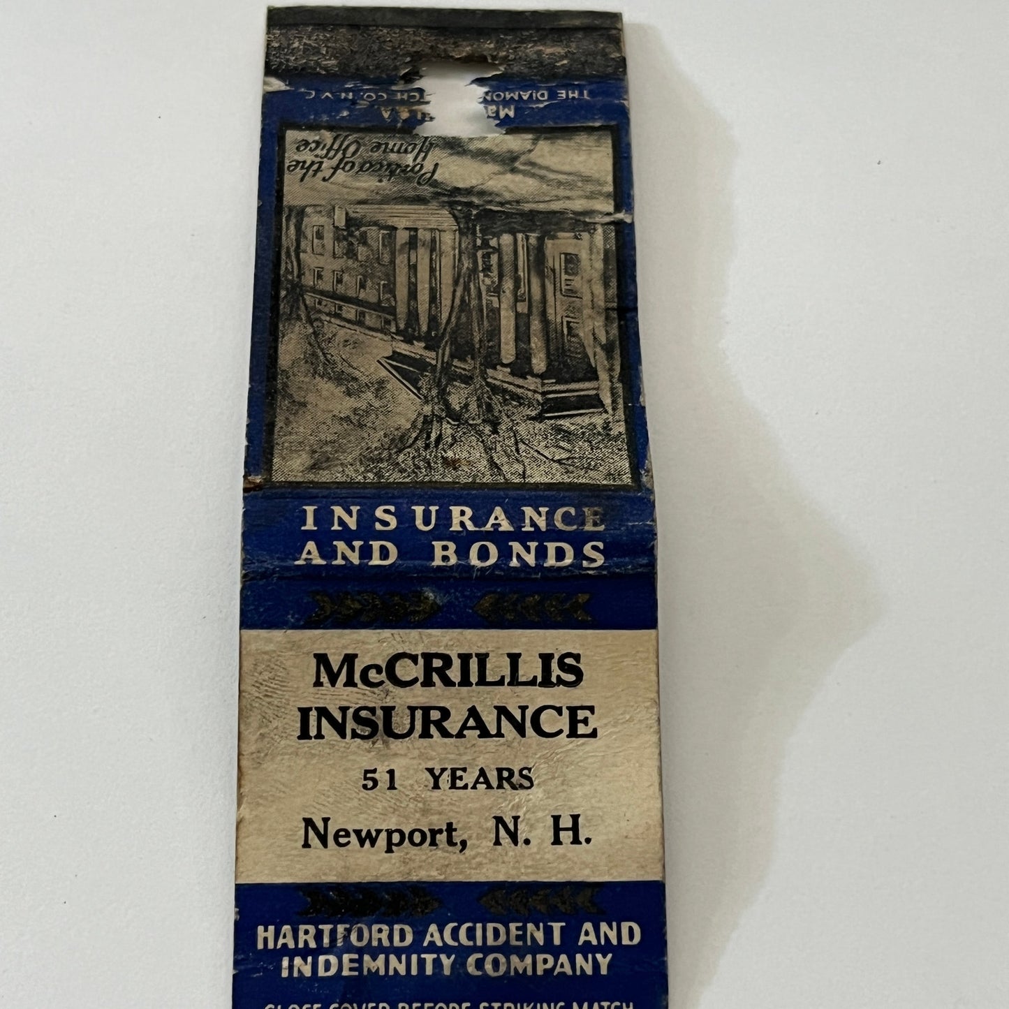 McCrillis Ins and Bonds Newport NH Vintage Matchbook Cover TB6-MB1-14