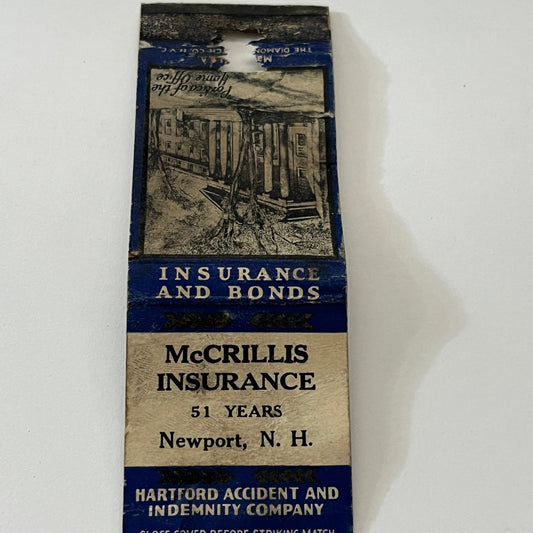 McCrillis Ins and Bonds Newport NH Vintage Matchbook Cover TB6-MB1-14