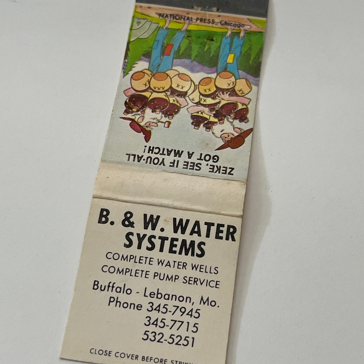 B&W Water Systems Buffalo - Lebanon MO Vintage Matchbook Cover TB6-MB1-14