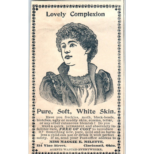 Lovely Complexion Miss Maggie E. Milette Cincinnati OH 1894 Ad AB6-SL1