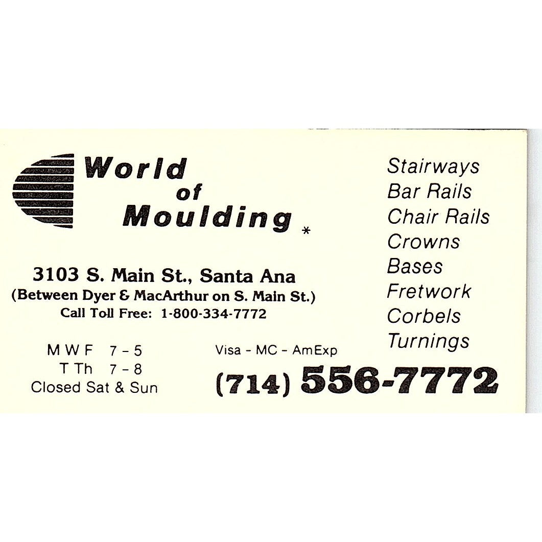 World of Moulding Main St Santa Ana CA Vintage Business Card SD9-B4