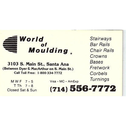 World of Moulding Main St Santa Ana CA Vintage Business Card SD9-B4