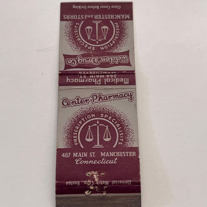 Weldon Drug Co Manchester CT Vintage Matchbook Cover MM3-1