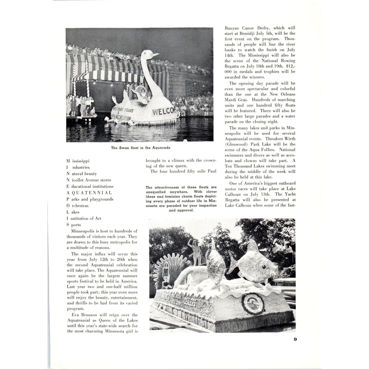 Minneapolis and the Aquatennial Mabel Crinkley 1940 Magazine Article D17