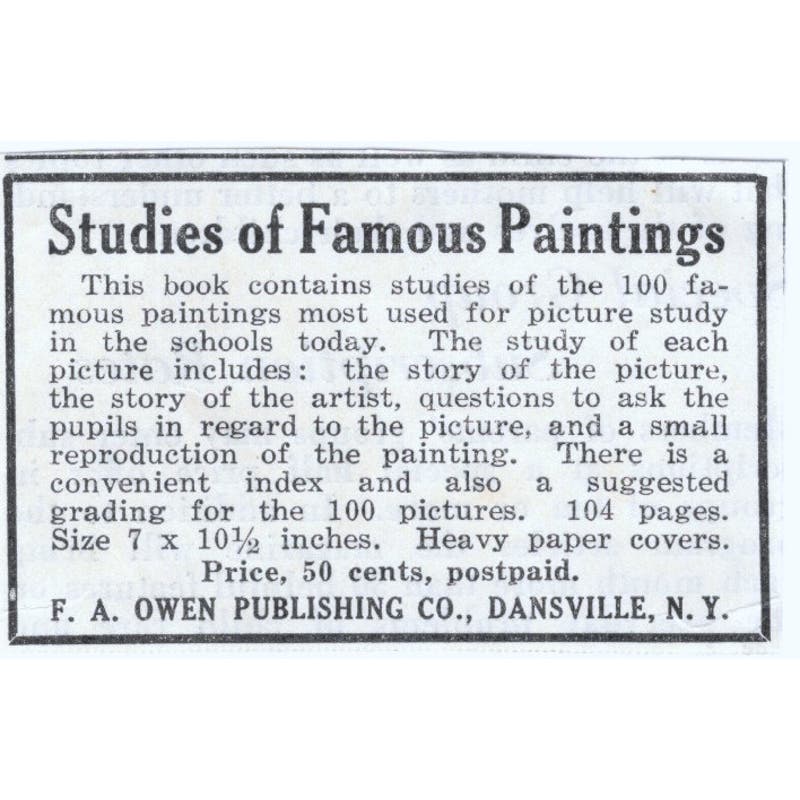Painting Study F.A. Owen Publishing Dansville NY 1930s Advertisement AE4-I3