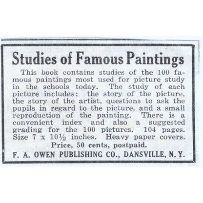 Painting Study F.A. Owen Publishing Dansville NY 1930s Advertisement AE4-I3
