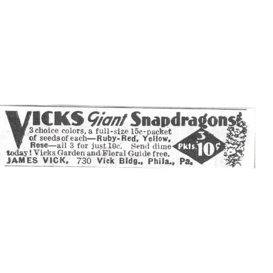 Vicks Giant Snapdragons James Vick Philadelphia PA 1936 Ad SAG4-S12