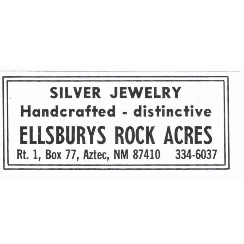 Ellsbury's Rock Acres Silver Jewelry Aztec New Mexico 1972 Ad AF8-S7
