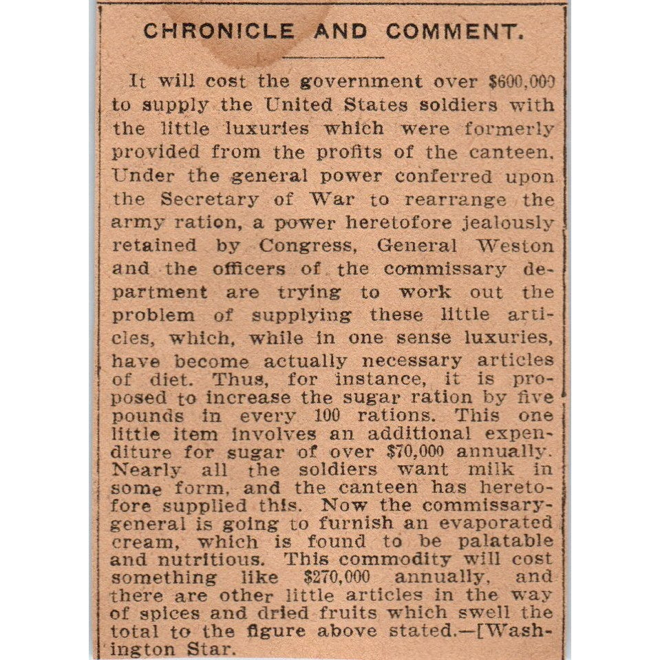 Chronicle Comment General Weston Spanish American War 1901 Newspaper Ad AD8-HS3