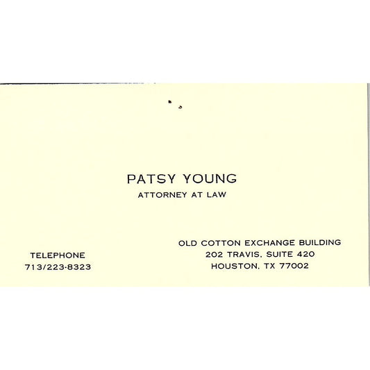 Patsy Young Attorney Houston TX Vintage Business Card SE3-B12
