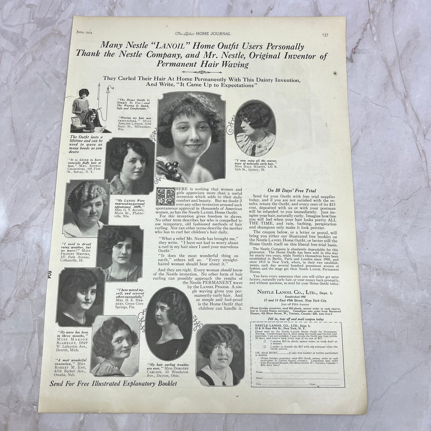 Nestle Lanoil Co Home Outfit for Permanent Waving 1924 Magazine Ad FL6-11