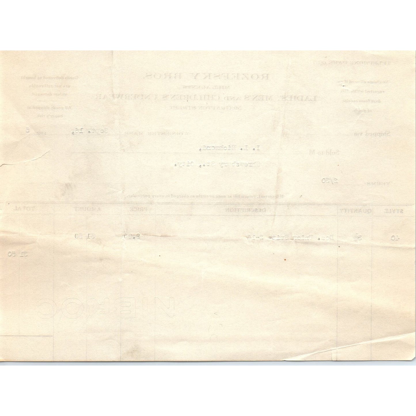 Rozesky Bros Mill Agents Worcester MA 1925 Original Billhead Letterhead D8-LL