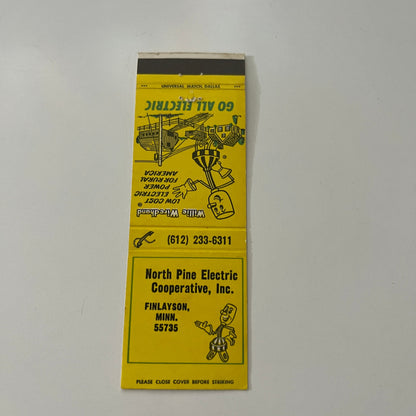 North Pine Electric Finlayson MN Reddy Kilowatt Vintage Matchbook Cover MB37-2