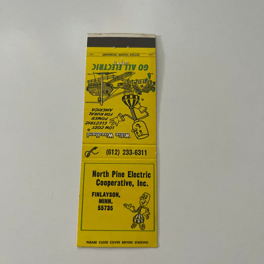 North Pine Electric Finlayson MN Reddy Kilowatt Vintage Matchbook Cover MB37-2