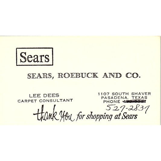 Sears Roebuck And Co. Lee Dees Pasadena Texas Vintage Business Card SB4-B8