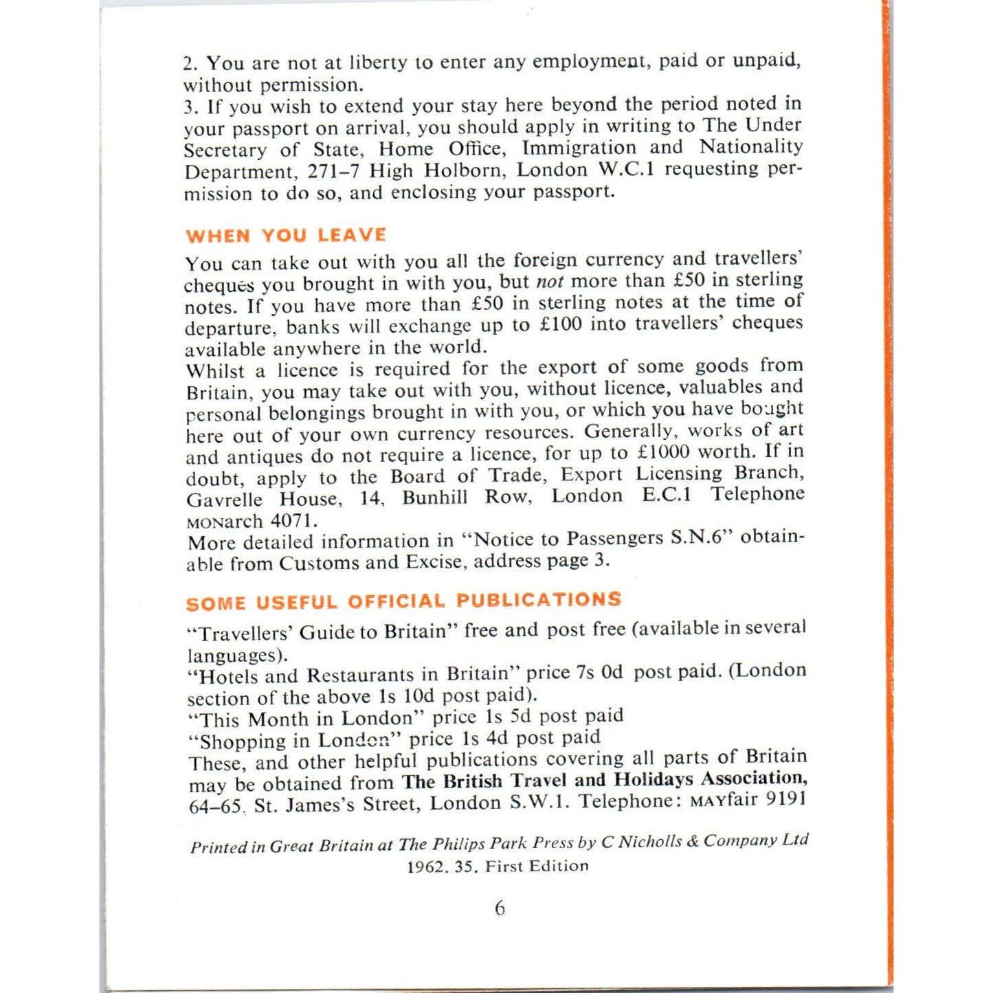 1962 Welcome to Britain Tourist Information Pamphlet First Edition AE2