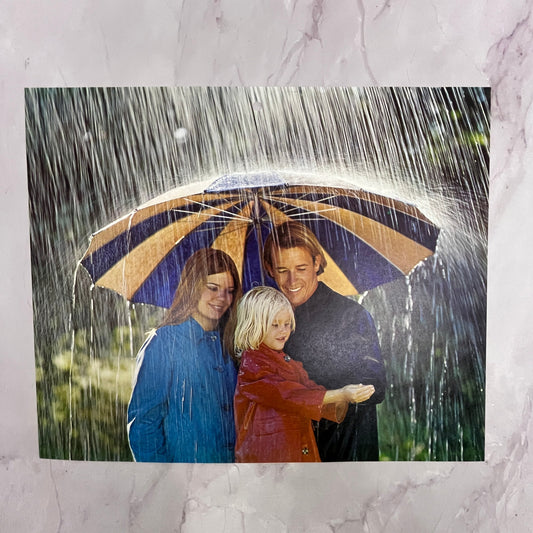 1978 Retro Kitsch Family Under Umbrella in the Rain 8x10" Art Print V23