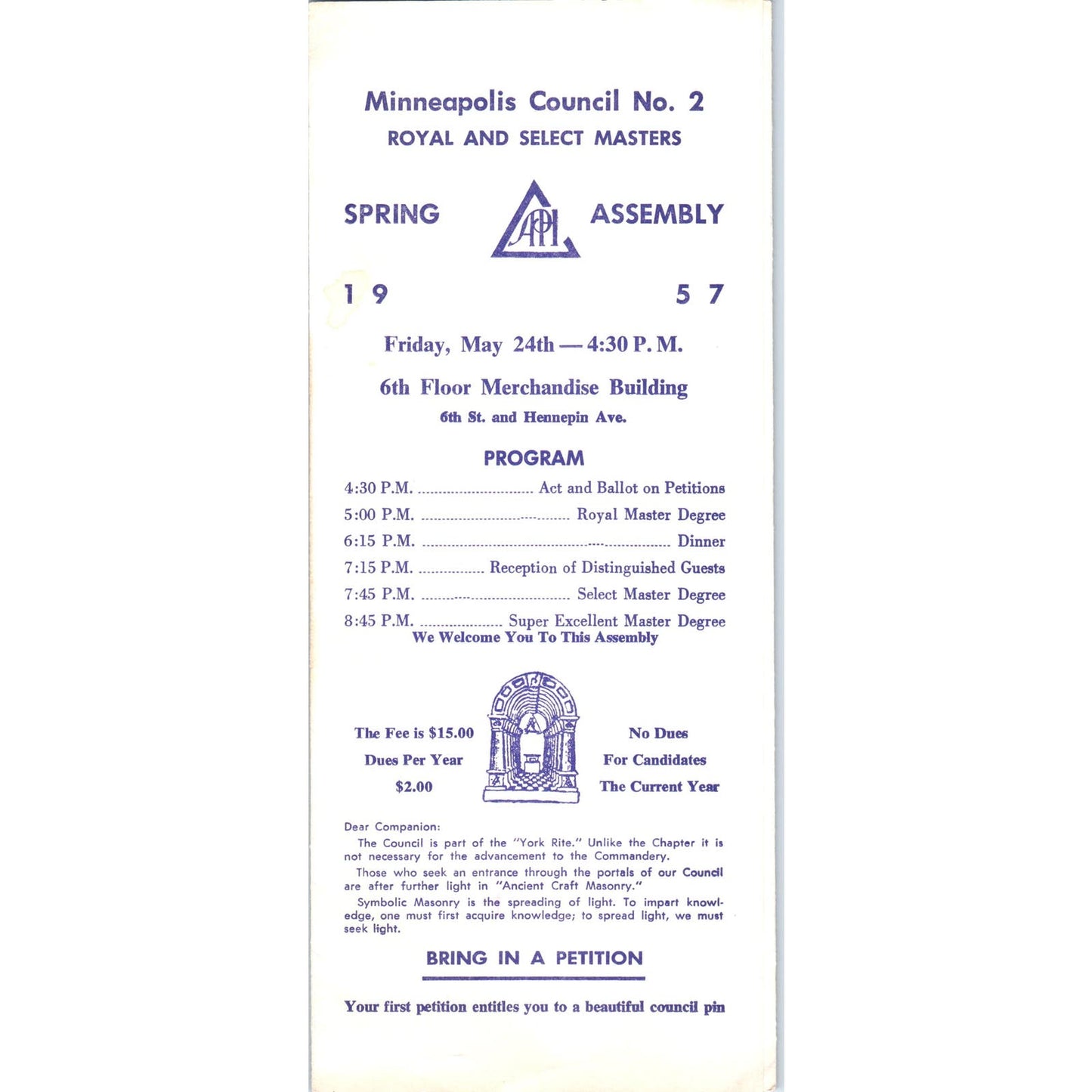1957 Minneapolis Council No 2 Spring Assembly Program AE2