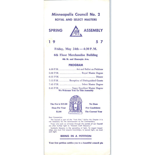 1957 Minneapolis Council No 2 Spring Assembly Program AE2