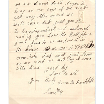1916 Handwritten Letter - Anna M. Breckbill D21
