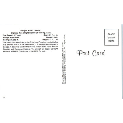 Douglas A-20G Havoc Vintage Postcard PC19