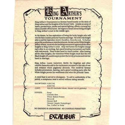 King Arthur's Tournament Excalibur Hotel Las Vegas Travel Leaflet TH2-TB1