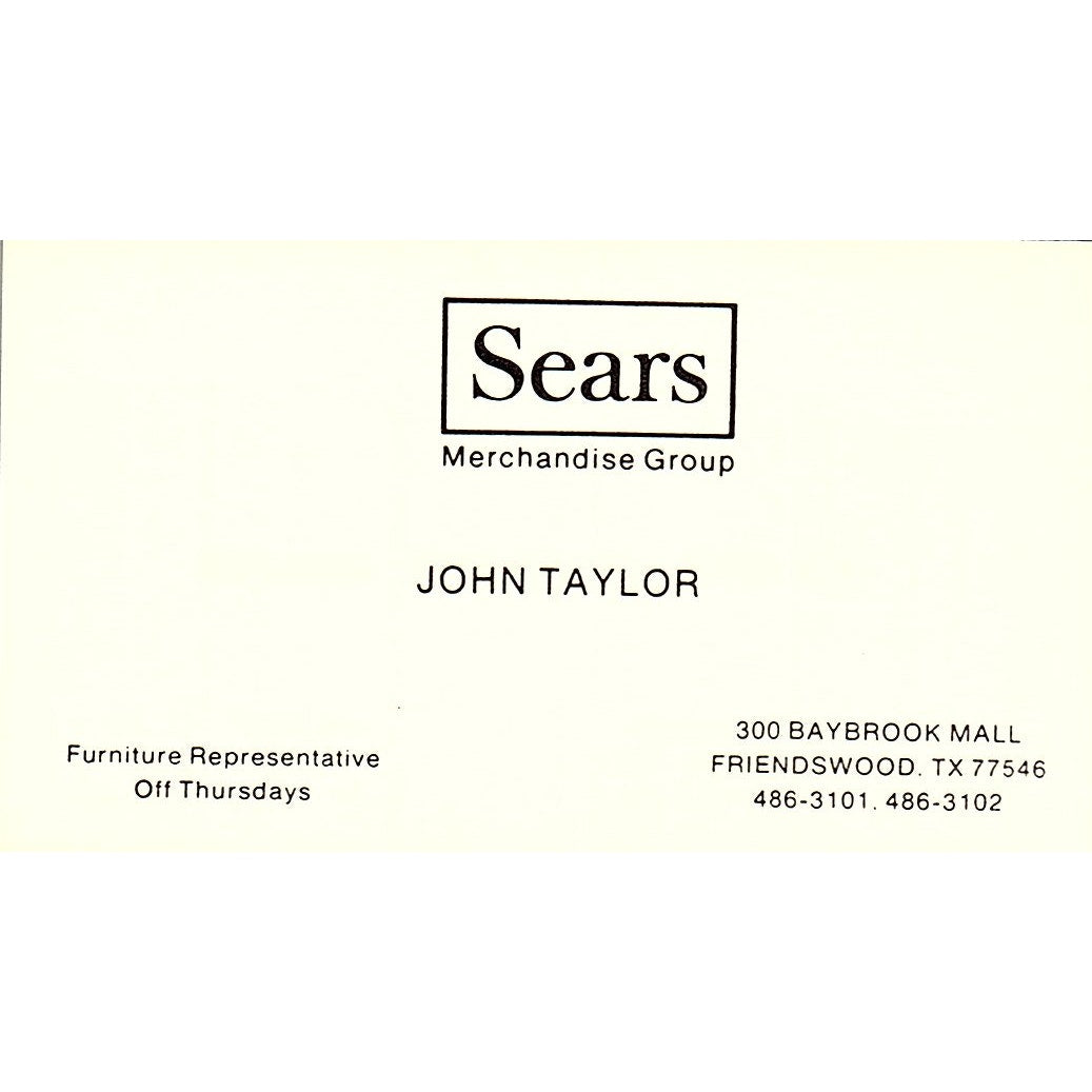 Sears Merchandise Group John Taylor Friendswood TX Vintage Business Card SB4-B8