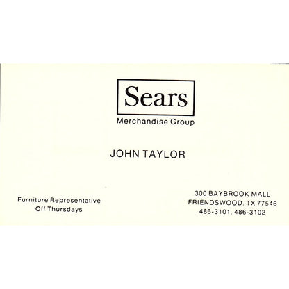 Sears Merchandise Group John Taylor Friendswood TX Vintage Business Card SB4-B8