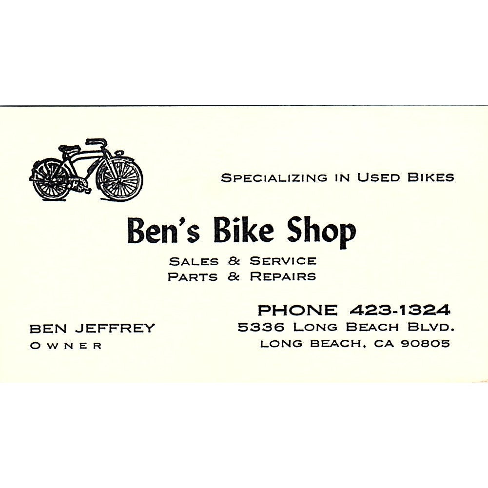 Ben's Bike Shop Ben Jeffrey Long Beach CA Vintage Business Card SB4-B12