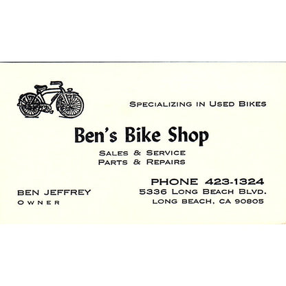 Ben's Bike Shop Ben Jeffrey Long Beach CA Vintage Business Card SB4-B12