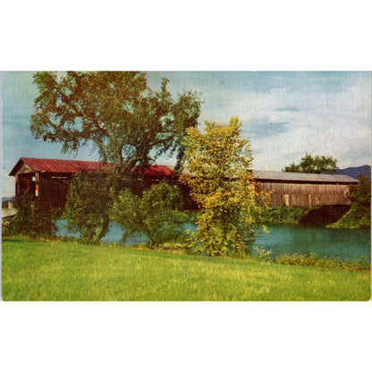 CT River Bridge Guildhall VT to Lancaster NH Vintage Covered Bridge Postcard PD1