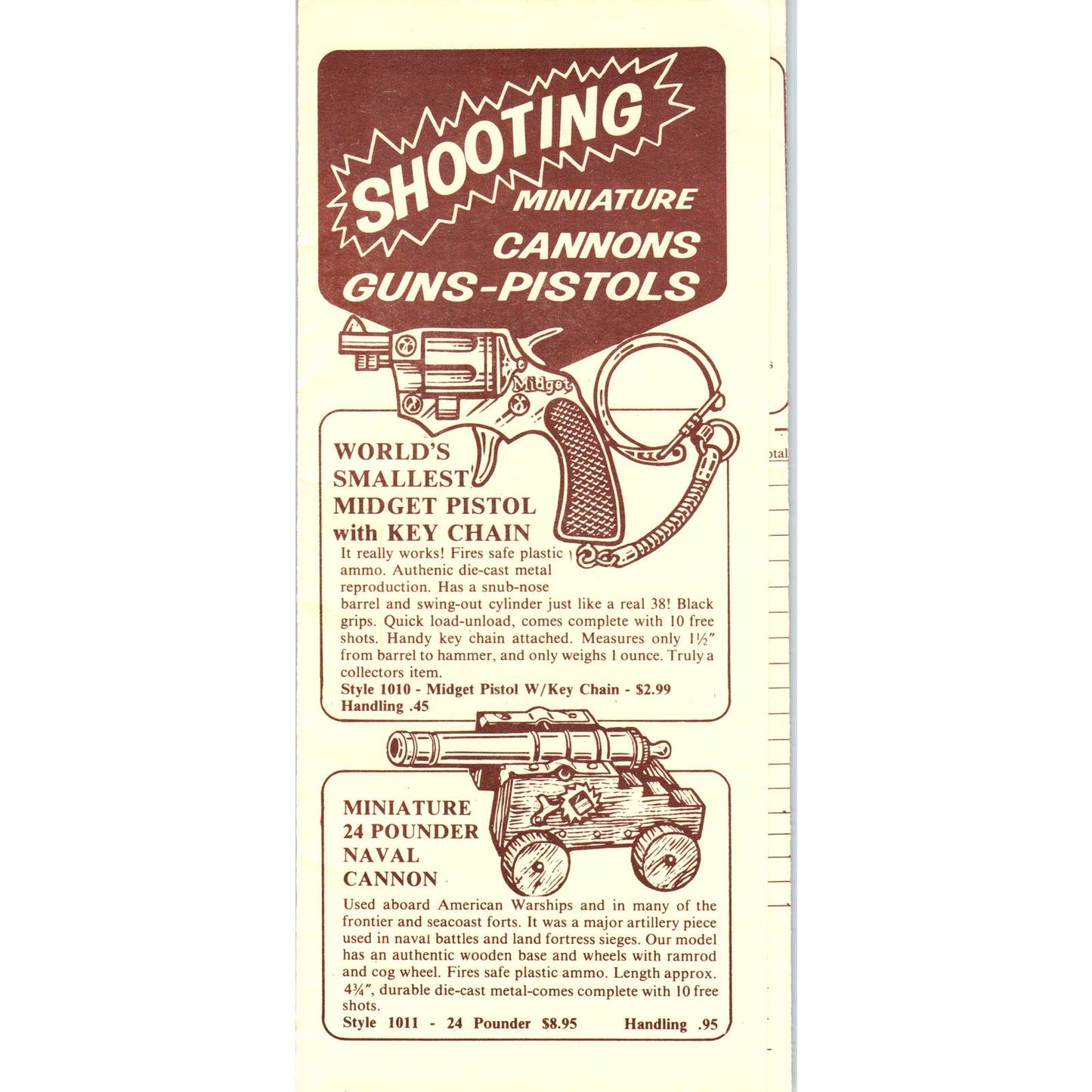 1977 Valu-Mart Mail Order Miniature Toy Shooting Guns and Cannons AE2