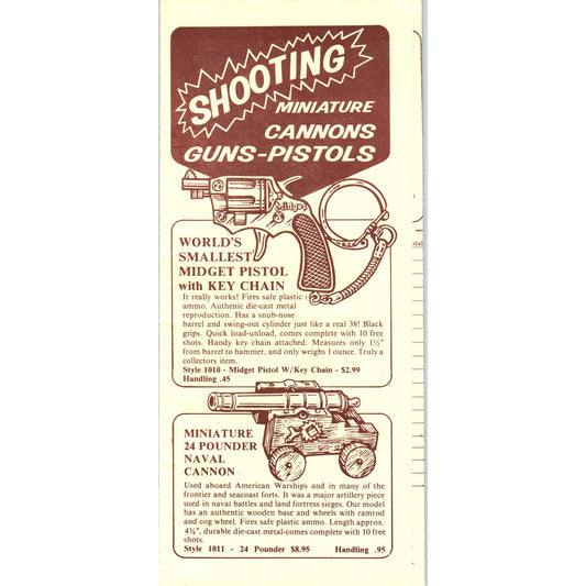 1977 Valu-Mart Mail Order Miniature Toy Shooting Guns and Cannons AE2
