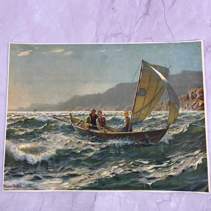 Oil Painting Hans Dahl - a Blustery Crossing Sailboat 8x11" Art Lithograph V20