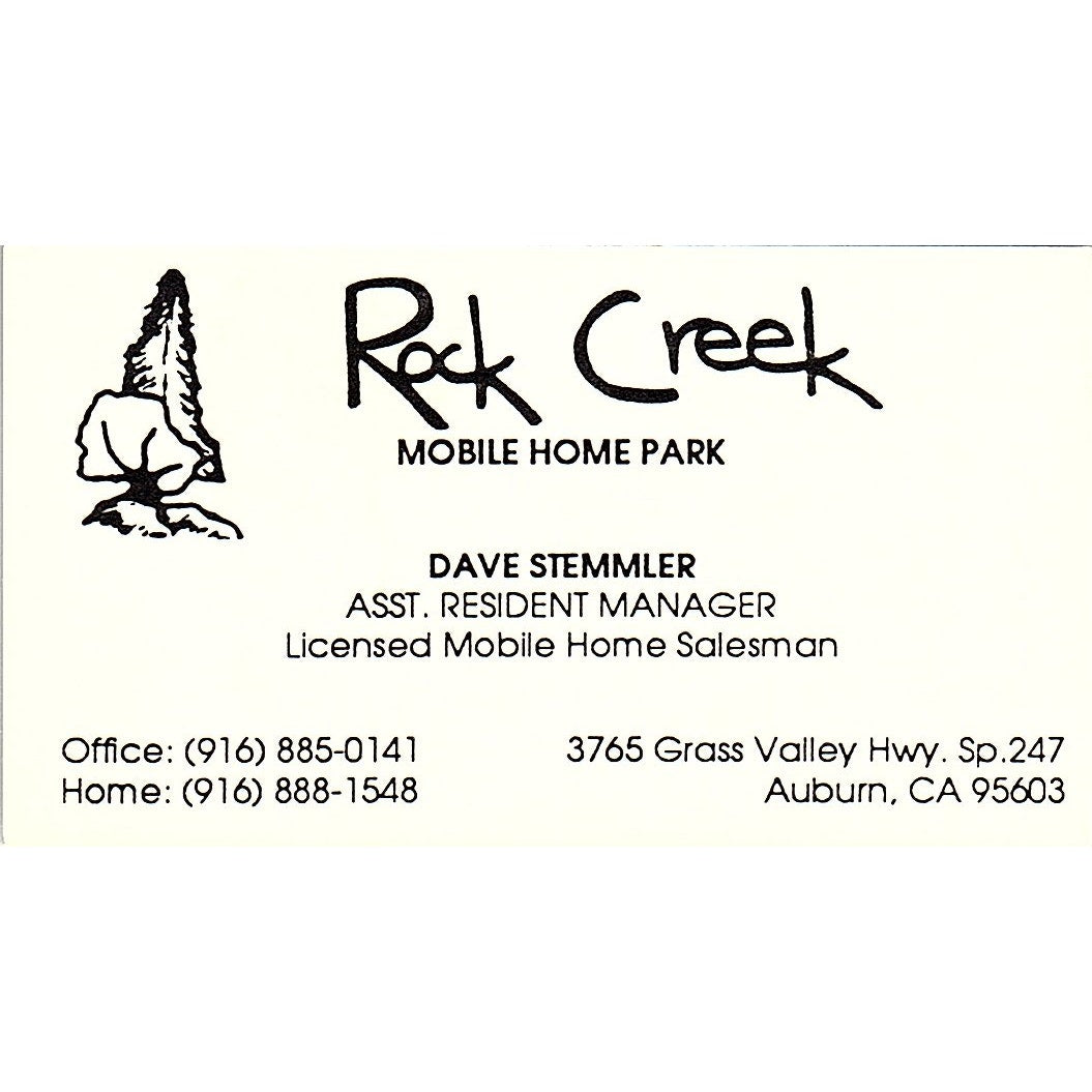 Rock Creek Mobile Home Park Dave Stemmler Auburn CA Vintage Business Card SC9-B1