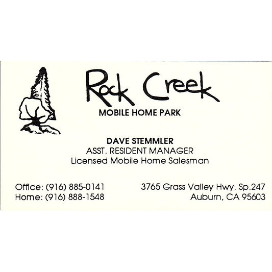 Rock Creek Mobile Home Park Dave Stemmler Auburn CA Vintage Business Card SC9-B1