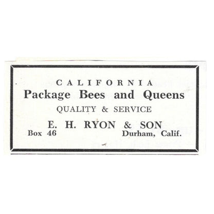 Package Bees & Queens E.H. Ryon & Son Durham CA 1961 Magazine Ad AK6-S13