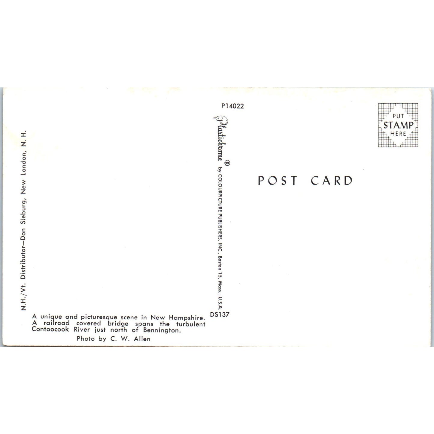 Contoocook River Bennington New Hampshire Covered Bridge Postcard PC7