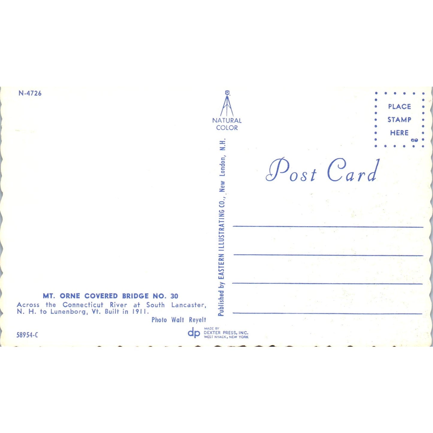 Mt. Orne Bridge #30 Connecticut River Lancaster NH Covered Bridge Postcard PC4