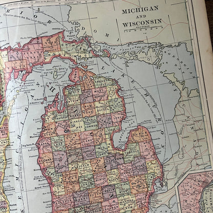 Map of Michigan and Wisconsin 2 Page Fold Out Map 1901 Map V14-1