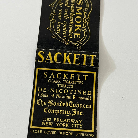 Sackett De-Nicotined Tobacco Bonded Tobacco Co Inc NY Matchbook Cover TB6-MB1-13