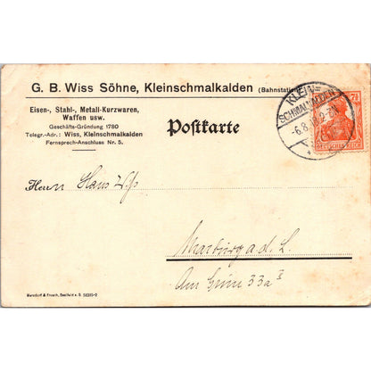 G.B. Wiss Söhne Kleinschmalkalden WWI 1918 German Reich Postcard TE2-GRQ