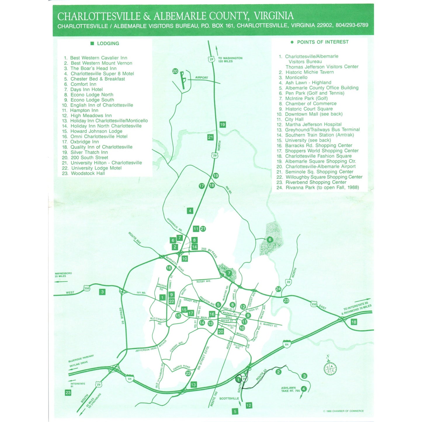 Vintage Charlottesville & Albemarle County VA Travel Map Downtown, UV D23