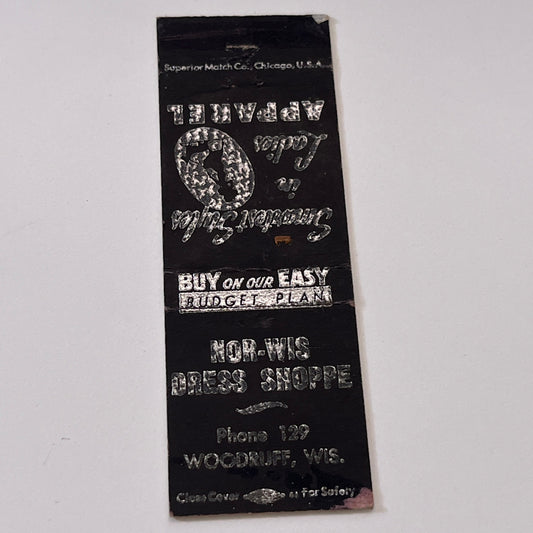 Nor-Wis Dress Shoppe Woodruff WI Vintage Matchbook Cover TB6-MB1-15