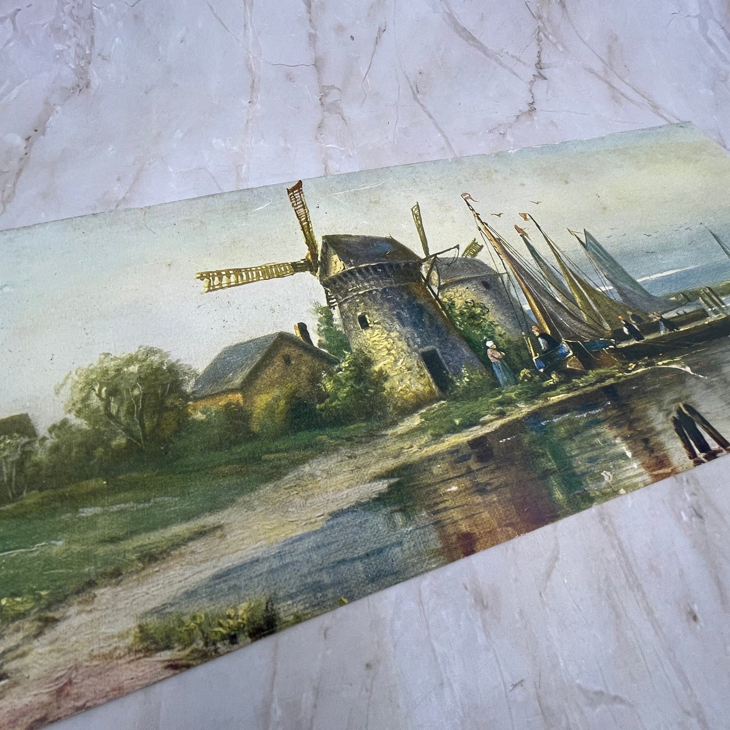 Starnaman Windmills Harbor Sailboats Vintage Art Print 6x16 FL6-4