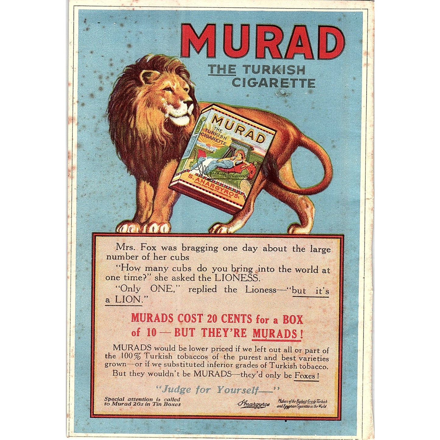 Murad Turkish Cigarettes, Kelly Springfield Tires Double Sided 1921 Ad AF3-10