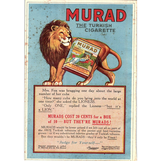 Murad Turkish Cigarettes, Kelly Springfield Tires Double Sided 1921 Ad AF3-10