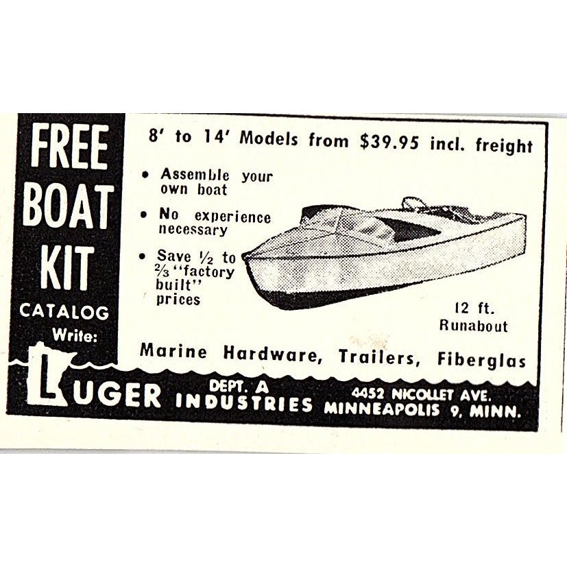 Boat Kit - Luger Industries - Minneapolis MN 1955 Ad AF9-S7