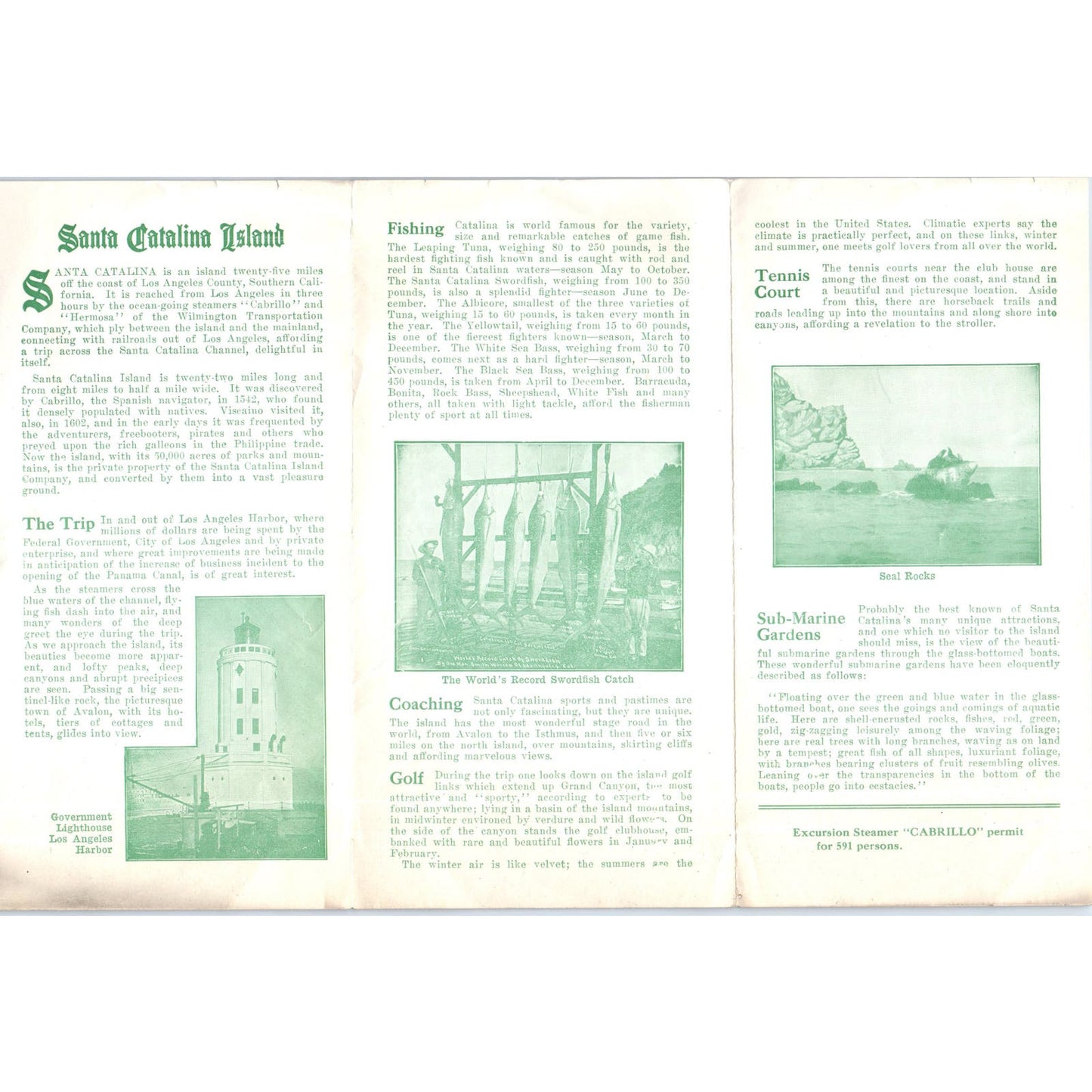 1915 Santa Catalina Island Banning Line Time Tables SS Cabrillo Hermosa CA AB9